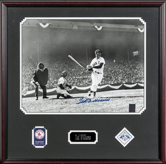 Ted Williams Signed 16x20 Framed Photograph Follow Thru Swing At Fenway Park (JSA)